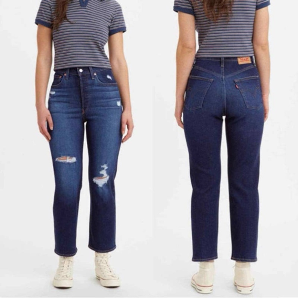 Levi’s Distressed Ribcage Straight Ankle Jeans Blue Dark Wash Women's Sz 30